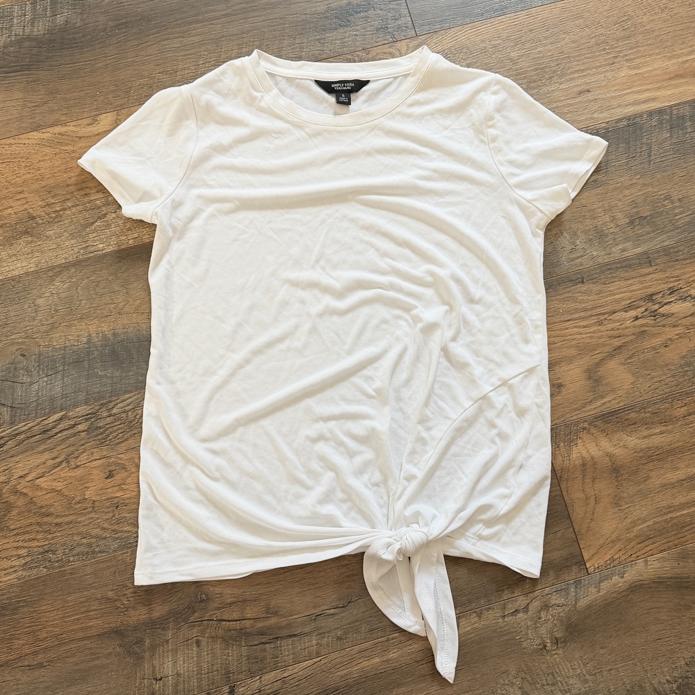 Simply vera Normcore Solid tie knot white tee oversize small minimalist white ts